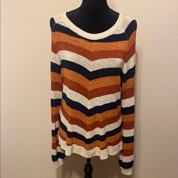 Maurices Sweaters - Maurices Cream and Orange Chevron Scoop Neck Sweater